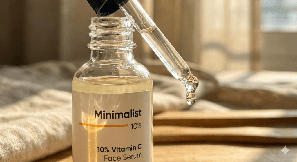 Minimalist 10% Vitamin C Face Serum Skincare routine for Indian skin types