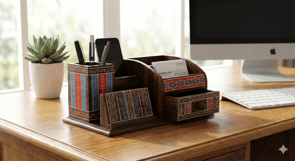 Wooden Street Tribal Art Desk Organizer